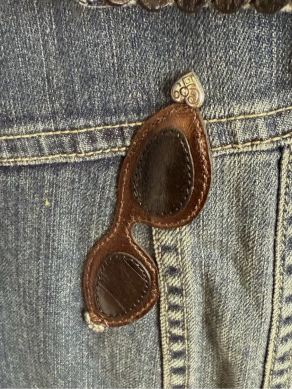 Medium Brighton Vintage Women's Denim Jacket, Genuine Leather Accents, Hearts - Picture 4 of 10